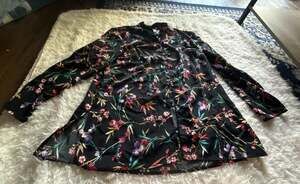 Susan‎ Graver Style Black Floral Long Sleeve Button-Down Blouse